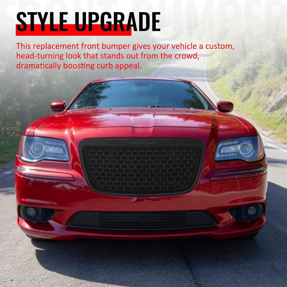 2011-2014 Chrysler 300 SRT8 Gloss Black Front Bumper Upper Lower Grille ABS w/ Halogen Fog Lights