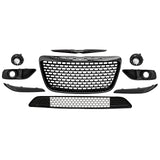 2011-2014 Chrysler 300 SRT8 Gloss Black Front Bumper Upper Lower Grille ABS w/ Halogen Fog Lights