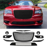 2011-2014 Chrysler 300 SRT8 Gloss Black Front Bumper Upper Lower Grille ABS w/ Halogen Fog Lights