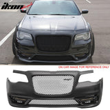 2015-2023 Chrysler 300 SRT Style Front Bumper Cover Unpainted Black PP Replacement Conversion with DRL, Fog Lights and Matte Black Upper Lower Grille