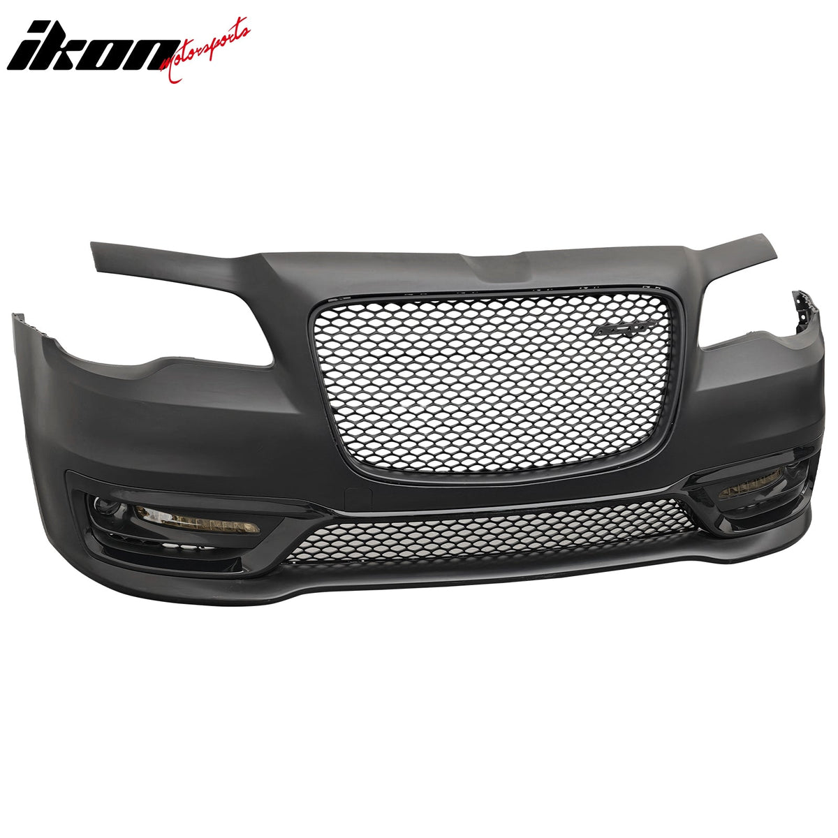 2015-2023 Chrysler 300 SRT Style Front Bumper Cover Unpainted Black PP Replacement Conversion with DRL, Fog Lights and Matte Black Upper Lower Grille