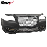 2015-2023 Chrysler 300 SRT Style Front Bumper Cover Unpainted Black PP Replacement Conversion with DRL, Fog Lights and Matte Black Upper Lower Grille