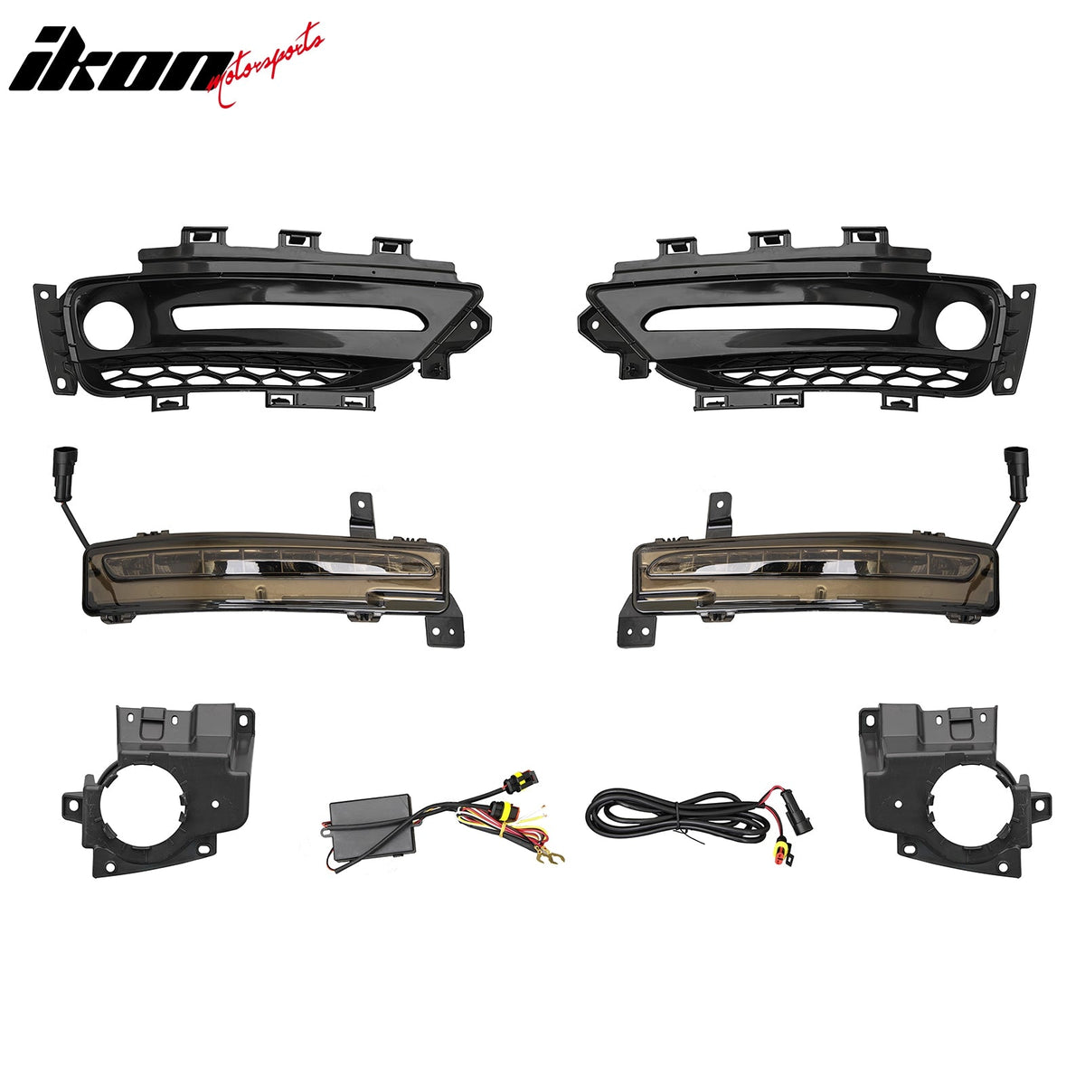2015-2023 Chrysler 300 SRT Style Front Bumper Cover Unpainted Black PP Replacement Conversion with DRL, Fog Lights and Matte Black Upper Lower Grille