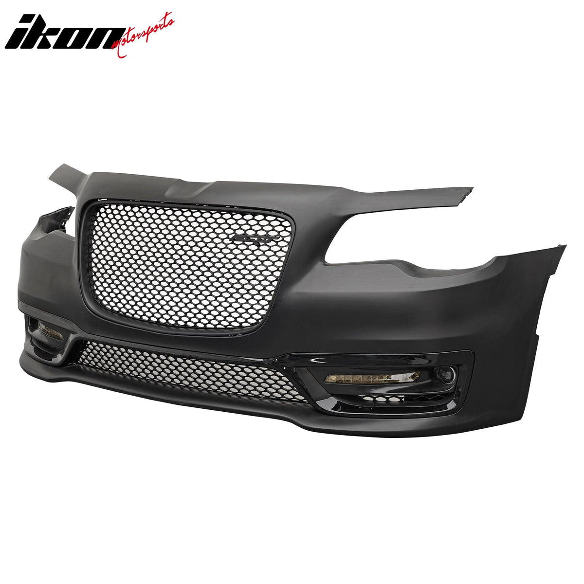 2015-2023 Chrysler 300 SRT Style Front Bumper Cover Unpainted Black PP Replacement Conversion with DRL, Fog Lights and Matte Black Upper Lower Grille