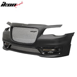 2015-2023 Chrysler 300 SRT Style Front Bumper Cover Unpainted Black PP Replacement Conversion with DRL, Fog Lights and Matte Black Upper Lower Grille