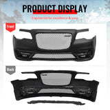 2015-2023 Chrysler 300 SRT Style Front Bumper Cover Unpainted Black PP Replacement Conversion with DRL, Fog Lights and Gloss Black Upper Lower Grille