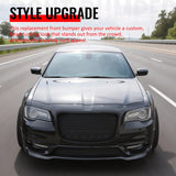 2015-2023 Chrysler 300 SRT Style Front Bumper Cover Unpainted Black PP Replacement Conversion with DRL, Fog Lights and Gloss Black Upper Lower Grille