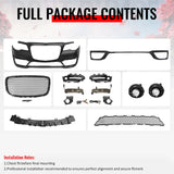 2015-2023 Chrysler 300 SRT Style Front Bumper Cover Unpainted Black PP Replacement Conversion with DRL, Fog Lights and Gloss Black Upper Lower Grille