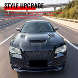 2015-2023 Chrysler 300 Sport Style Front Bumper Cover Unpainted Black PP Replacement Conversion with DRL, Fog Light and Matte Black Upper Lower Grille