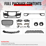 2015-2023 Chrysler 300 Sport Style Front Bumper Cover Unpainted Black PP Replacement Conversion with DRL, Fog Light and Matte Black Upper Lower Grille