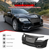 2015-2023 Chrysler 300 Sport Style Front Bumper Cover Unpainted Black PP Replacement Conversion with DRL, Fog Light and Gloss Black Upper Lower Grille