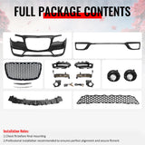 2015-2023 Chrysler 300 Sport Style Front Bumper Cover Unpainted Black PP Replacement Conversion with DRL, Fog Light and Gloss Black Upper Lower Grille
