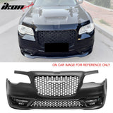 2015-2023 Chrysler 300 Sport Style Front Bumper Cover Unpainted Black PP Replacement Conversion with DRL, Fog Light and Gloss Black Upper Lower Grille