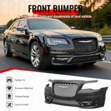 2015-2023 Chrysler 300 300S Style Front Bumper Cover Unpainted Black PP Replacement Conversion with DRL, Fog Lights and Matte Black Upper Lower Grille