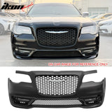 2015-2023 Chrysler 300 300S Style Front Bumper Cover Unpainted Black PP Replacement Conversion with DRL, Fog Lights and Matte Black Upper Lower Grille