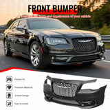 2015-2023 Chrysler 300 300S Style Front Bumper Cover Unpainted Black PP Replacement Conversion with DRL, Fog Lights and Gloss Black Upper Lower Grille