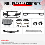 2015-2023 Chrysler 300 300S Style Front Bumper Cover Unpainted Black PP Replacement Conversion with DRL, Fog Lights and Gloss Black Upper Lower Grille