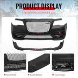 2015-2023 Chrysler 300 SRT Style Front Bumper Cover Unpainted Black PP Conversion with DRL, Fog Lights, Gloss Black Upper/Lower Grille and Lip