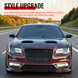 2015-2023 Chrysler 300 SRT Style Front Bumper Cover Unpainted Black PP Conversion with DRL, Fog Lights, Gloss Black Upper/Lower Grille and Lip