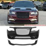 2015-2023 Chrysler 300 SRT Style Front Bumper Cover Unpainted Black PP Conversion with DRL, Fog Lights, Gloss Black Upper/Lower Grille and Lip