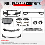 2015-2023 Chrysler 300 Sport Style Front Bumper Cover Unpainted Black PP Conversion with DRL, Fog Lights, Gloss Black Upper/Lower Grille and Lip