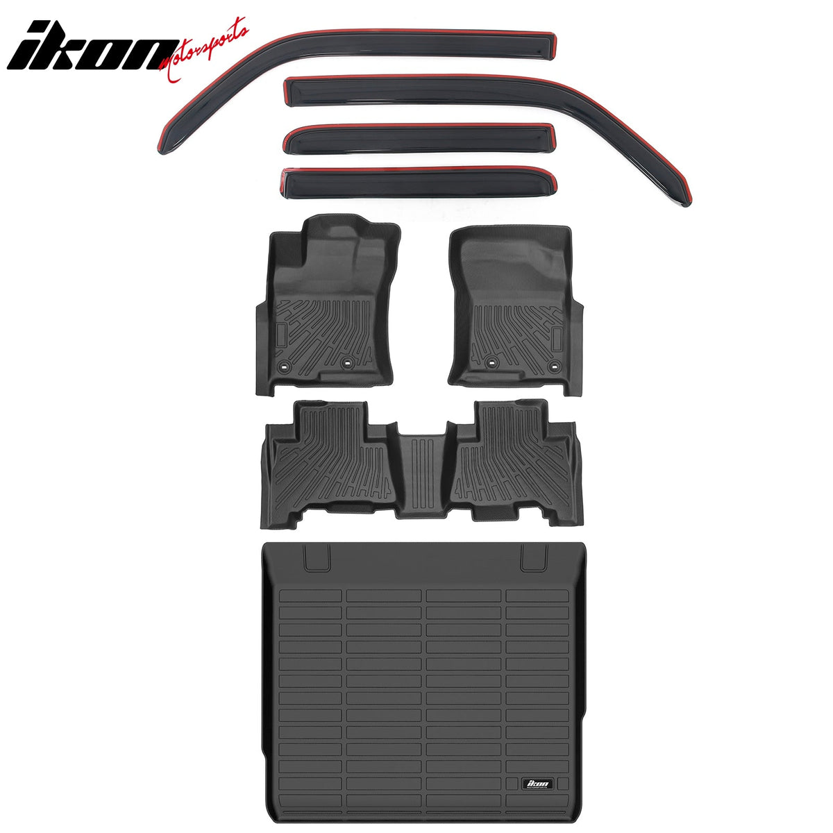 2010-2012 Toyota 4Runner 3D Molded Floor Mat TPE + In-Channel Window Visors + Trunk Mat