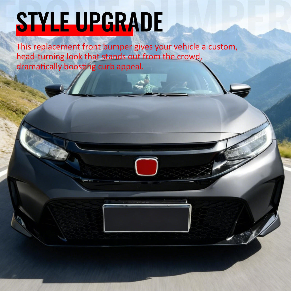2016-2021 Honda Civic Type R Style Unpainted Black PP Replacement Conversion Bodykit with Upper and Lower Grille