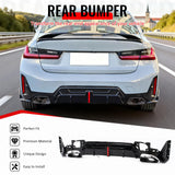 2023-2026 BMW G20 LCI 3-Series 320/330 with M Sport Bumper & M340i/M340i xDrive IKON Style Gloss Black Rear Bumper Lip Diffuser W/LED & Exhaust Tips