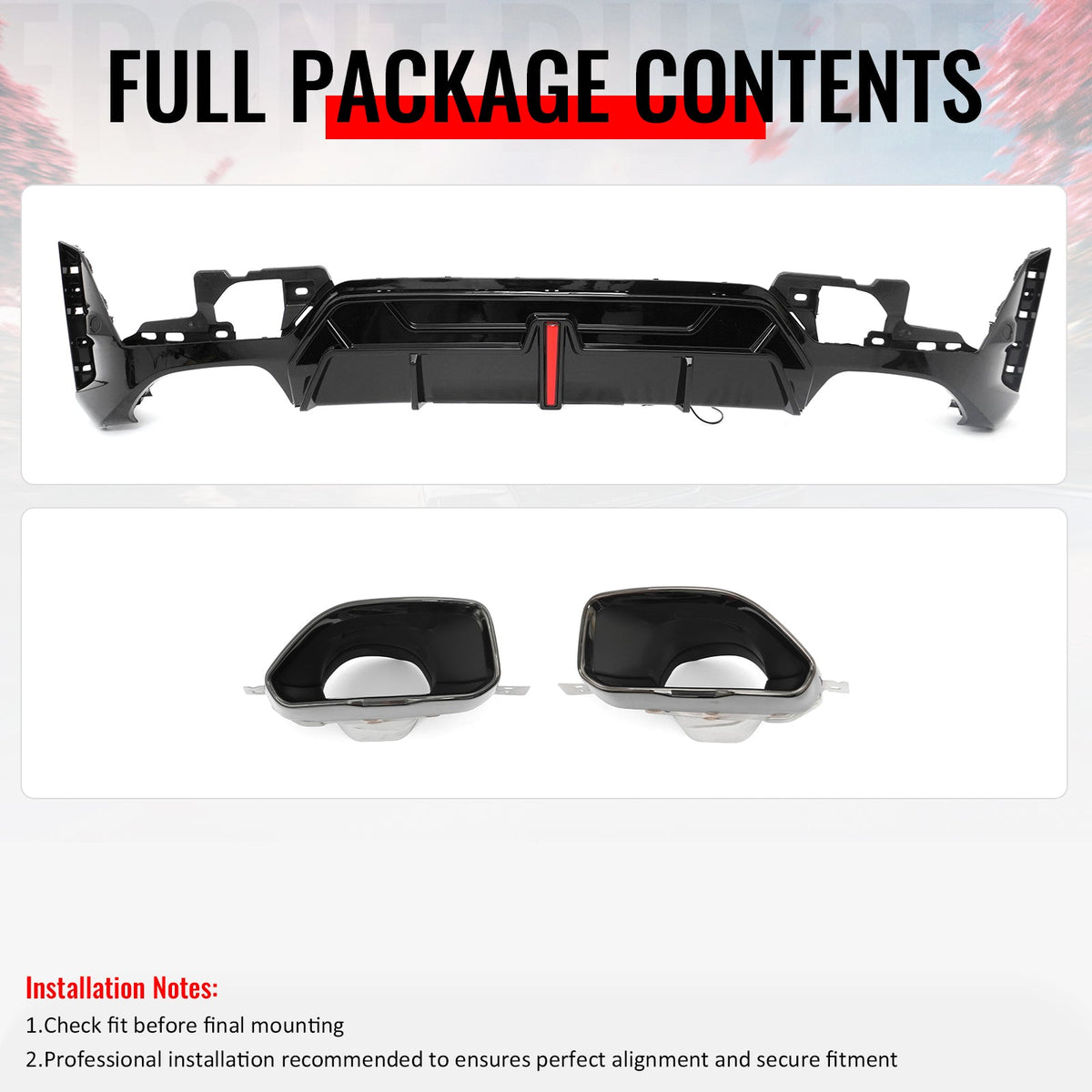 2023-2026 BMW G20 LCI 3-Series 320/330 with M Sport Bumper & M340i/M340i xDrive IKON Style Gloss Black Rear Bumper Lip Diffuser W/LED & Exhaust Tips