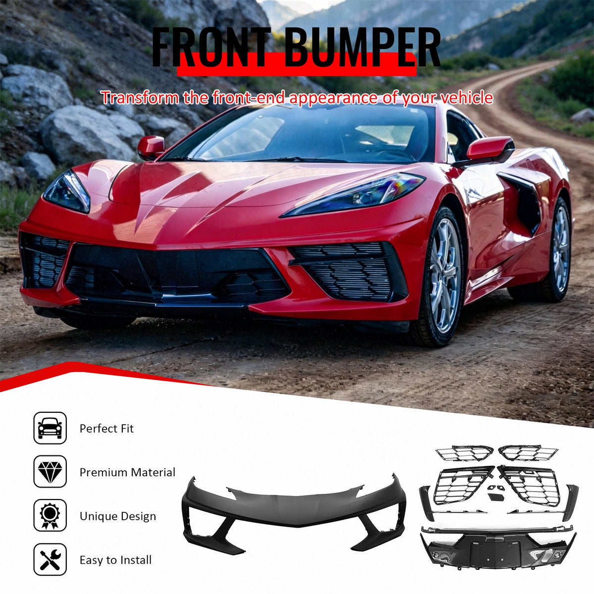 2020-2026 Chevrolet Corvette C8 Z51 Stingray OE Style PP Front Bumper Cover