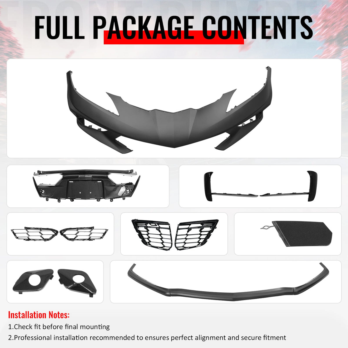 2020-2026 Chevrolet Corvette C8 Z51 Stingray OE Style PP Front Bumper Cover + Z51 Style Lip