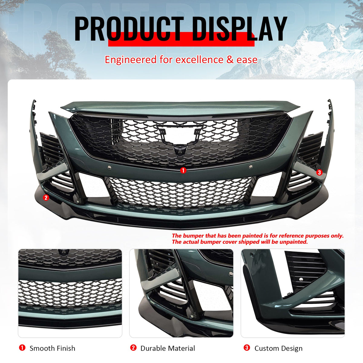 2025-2026 Cadillac CT5 (Premium Luxury/Sport/V) V Blackwing Style Unpainted Black PP Replacement Conversion Bodykit w/ Gloss Black Lip and Grille