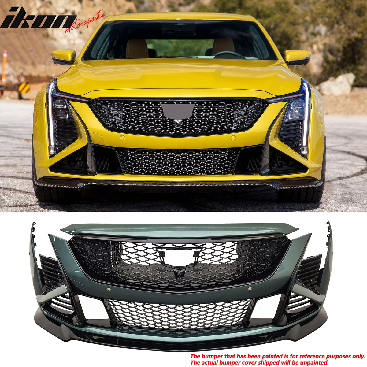 2025-2026 Cadillac CT5 (Premium Luxury/Sport/V) V Blackwing Style Unpainted Black PP Replacement Conversion Bodykit w/ Gloss Black Lip and Grille