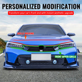 2022-2024 Honda Civic 11th Gen Sedan/Hatchback/Si Front Bumper Upper Hood Honeycomb Grille Replacement + Grille Molding Varis Style ASB Gloss Black