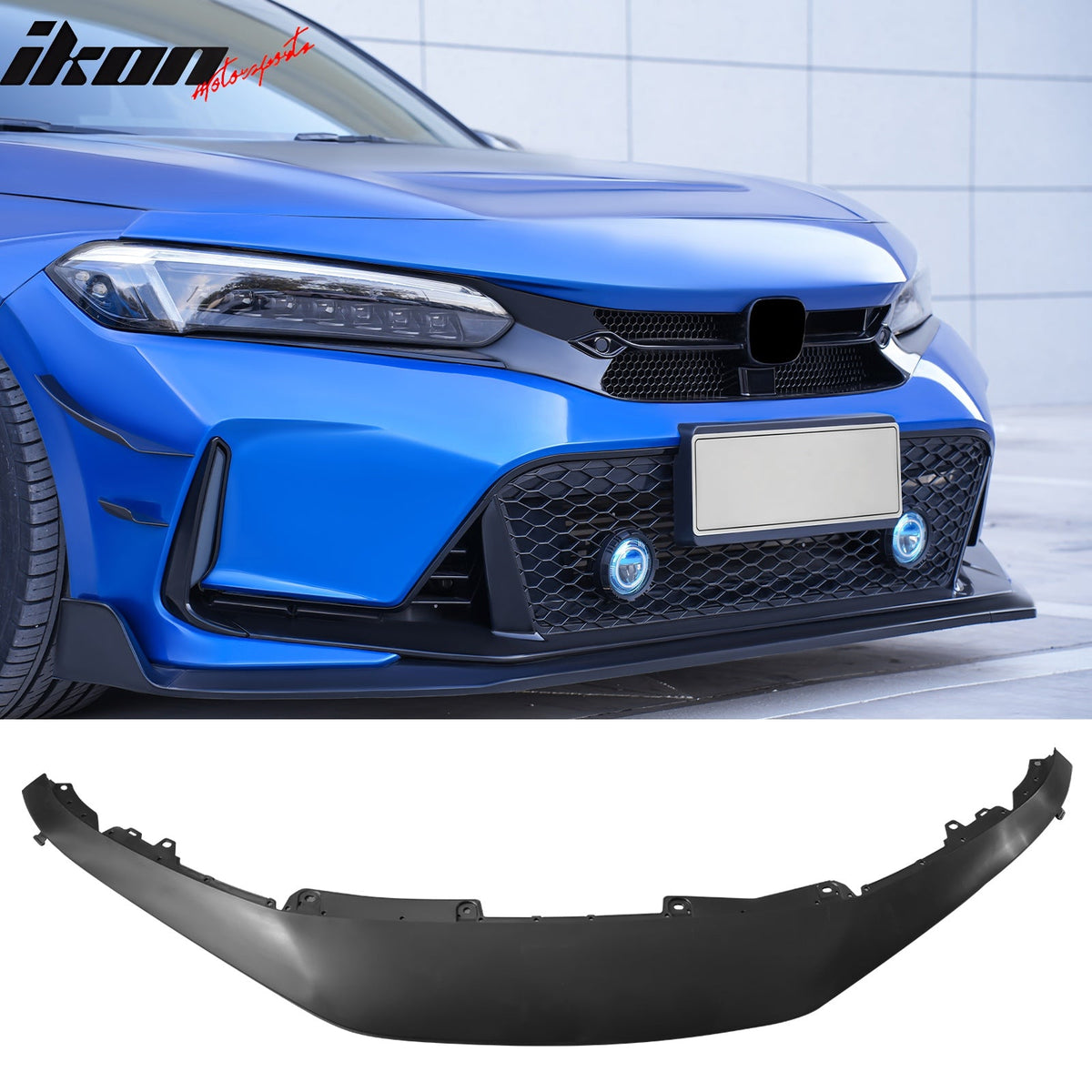 2022-2024 Honda Civic 11th Gen Sedan/Hatchback/Si Front Bumper Upper Hood Honeycomb Grille Replacement + Grille Molding Varis Style ASB Gloss Black