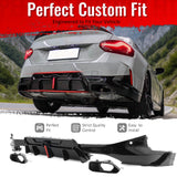 2022-2026 BMW 2-Series G42 M Sport IKON Style Rear Diffuser W/ Aprons Gloss Black PP