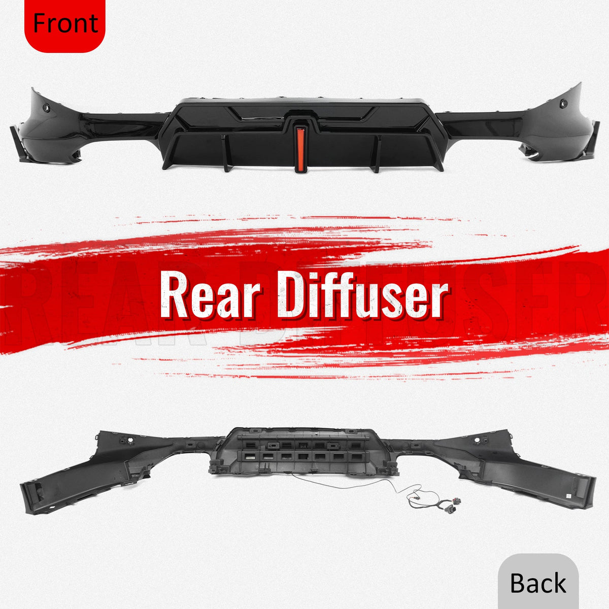 2022-2026 BMW 2-Series G42 M Sport IKON Style Rear Diffuser W/ Aprons Gloss Black PP