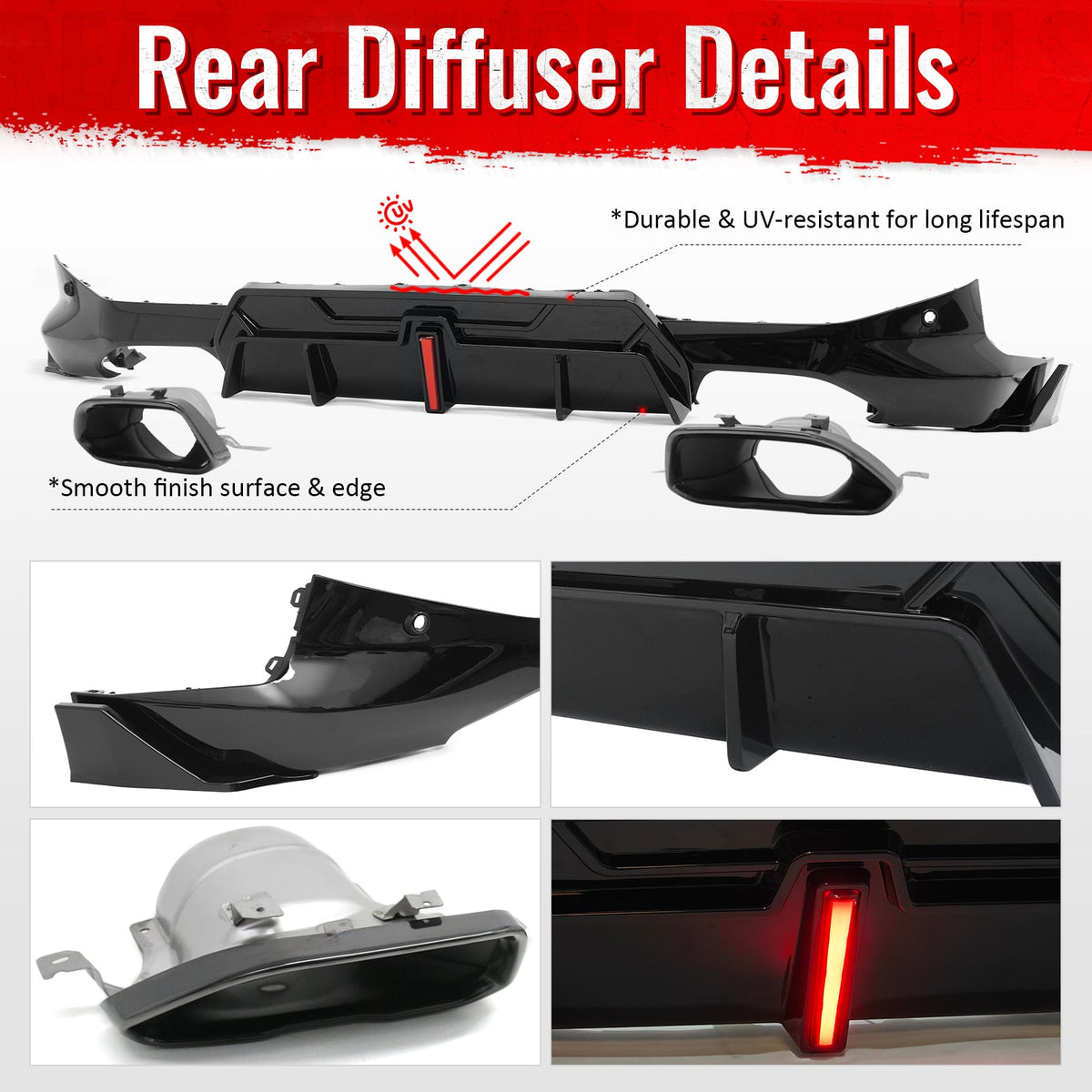 2022-2026 BMW 2-Series G42 M Sport IKON Style Rear Diffuser W/ Aprons Gloss Black PP