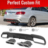 2014-2016 Benz E-Class W212 Sedan E63 Style Primer Black Rear Diffuser PP + Silver Exhaust Tips