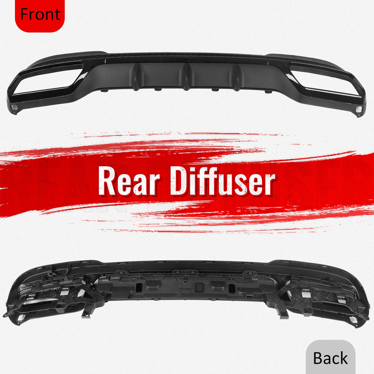 2014-2016 Benz E-Class W212 Sedan E63 Style Primer Black Rear Diffuser PP + Silver Exhaust Tips