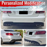2014-2016 Benz E-Class W212 Sedan E63 Style Primer Black Rear Diffuser PP + Silver Exhaust Tips