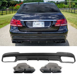 2014-2016 Benz E-Class W212 Sedan E63 Style Primer Black Rear Diffuser PP + Black Exhaust Tips
