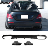 2017-2023 Benz E-Class W213 S213 E63 Style Gloss Black Rear Diffuser PP + Exhaust Tips