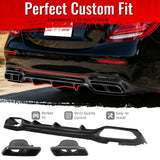 2017-2023 Benz E-Class W213 S213 E63 Style Carbon Fiber Print Rear Diffuser PP + Exhaust Tips