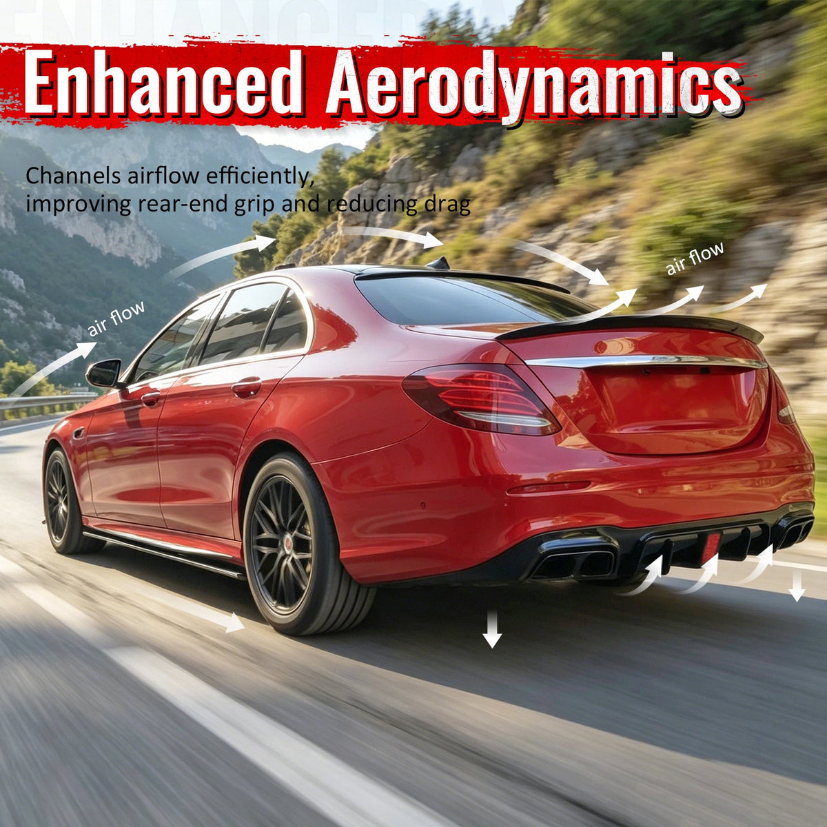 2017-2023 Benz E-Class W213 S213 Brabus BS Style Gloss Black Rear Diffuser PP + Exhaust Tips