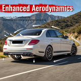 2017-2023 Benz E-Class W213 S213 E53 Style Gloss Black Rear Diffuser PP + Exhaust Tips