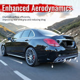 2015-2021 Benz C-Class W205 C63 Style Black&Silver Rear Diffuser PP + Silver Exhaust Tips