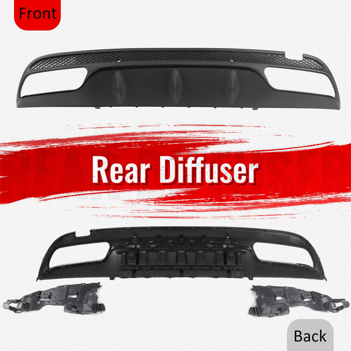 2015-2021 Benz C-Class W205 C63 Style Gloss Black Rear Diffuser PP + Exhaust Tips