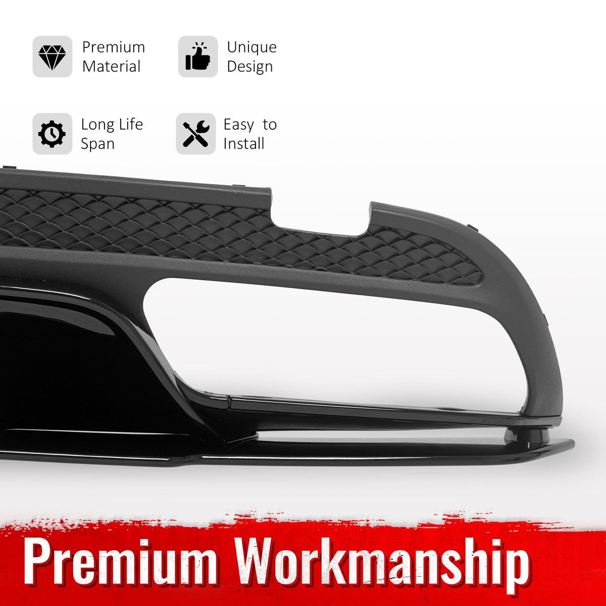 2015-2021 Benz C-Class W205 C63 Edition1 Style Black Rear Diffuser PP + Exhaust Tips