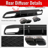 2015-2021 Benz C-Class W205 C63 Edition1 Style Black Rear Diffuser PP + Exhaust Tips